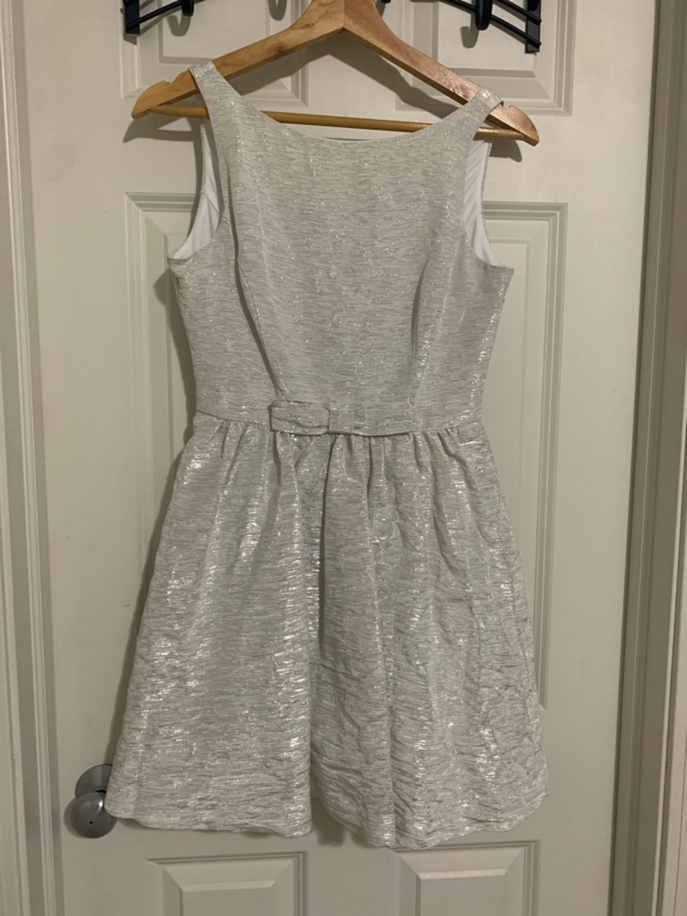 Sparkling Ivory Sleeveless Mini Dress with Bow Waist